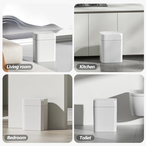 ELPHECO Bathroom Trash Can with Lid 3.5 Gallon Motion Sensor Slim Garbage Can Bathroom Decor Waterproof Smart Small Trash Bin for Kitchen, Office, Bedroom, Living Room, Toilet (White)