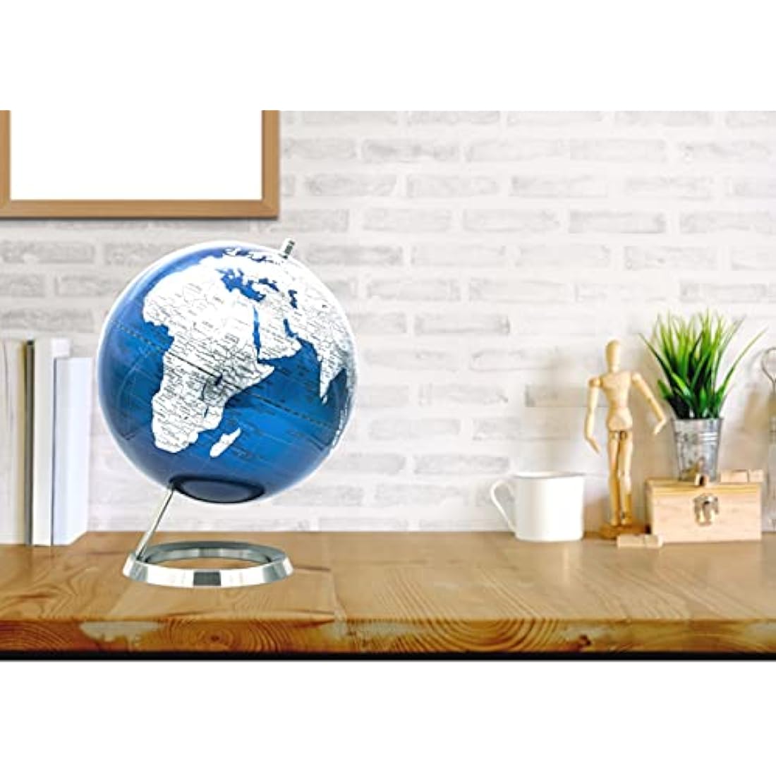 EXERZ 25cm World Globe - Stainless Steel Ring Standing, Packaging in Premier Kraft Box, Perfect for Gifting - Metallic Blue