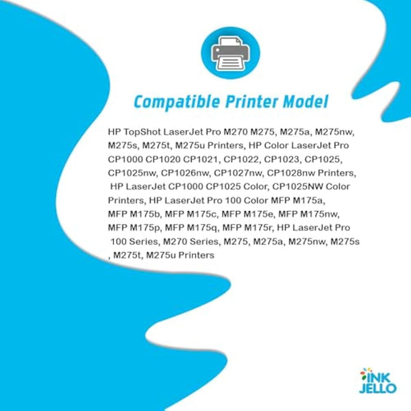InkJello Compatible Toner Cartridge Replacement for HP Colour LaserJet CP1025 CP1025nw Pro 100 color MFP M175a M175nw Pro 200 CE310A CE311A CE312A CE313A (Black/Cyan/Yellow/Magenta, 4-Pack)