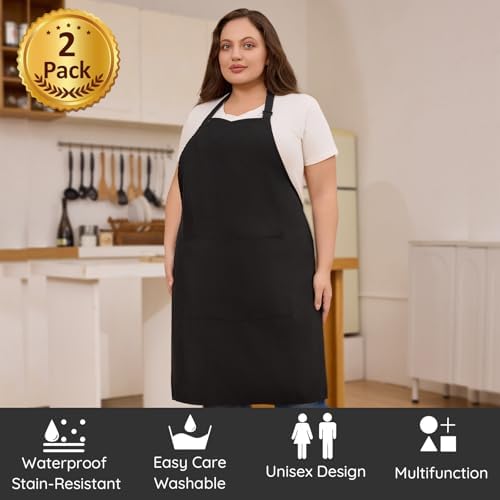 FunChaos 2 Pcs Plus Size Apron, Chef Apron, Unisex Aprons with 2 Pockets for Cooking, Work, Professional Aprons (Larger Size)
