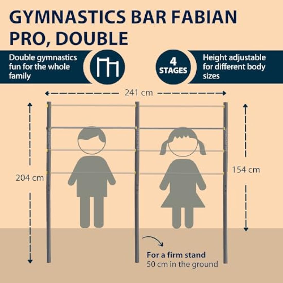 HUDORA Gymnastics Bar Fabian Standard/Pro - Single/double gymnastics bar for children & adults - 4 level height-adjustable gymnastics bar - Sturdy outdoor fitness bar for up to 100kg