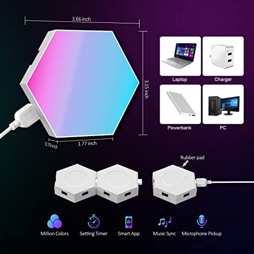 Kangtaixin Hexagon LED Lights — 12 Pack Hex Wall Light RGB Gaming Panels Hexagonal Smart Lighting Panel Sync to Music for Room Bar Gaming Setup Bedroom