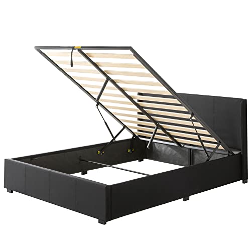 Zinus Maddon Double Bed frame - Bed 135x190 cm - 31 cm Height with Underbed Storage - Upholstered Platform Bed frame - Black