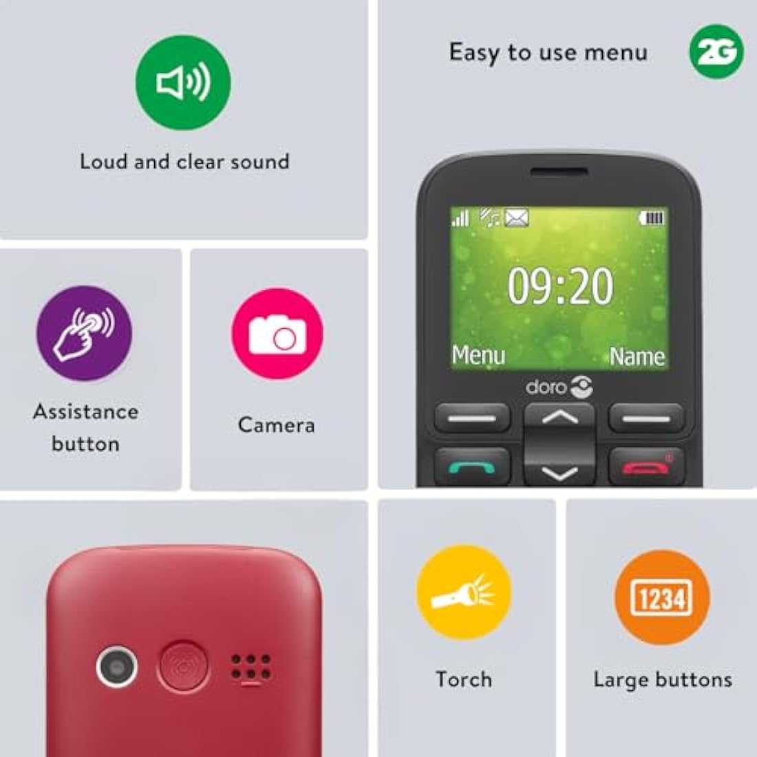 Doro 1380 Unlocked 2G Dual SIM Mobile Phone for Seniors with 2.4" Display, Camera and Assistance Button (Black) [UK and Irish Version] (Black)