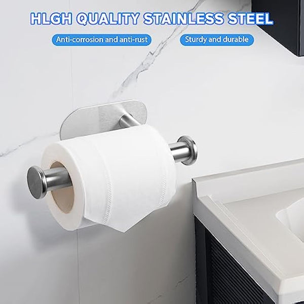 Ahyanz Toilet Roll Holder Wall Mounted 3M self adhesive, Contemporary Design SUS 304 Stainless Steel Brushed Chrome Silver Toilet Paper Holder Rustproof Waterproof for Bathroom & Kitchen - No Drilling