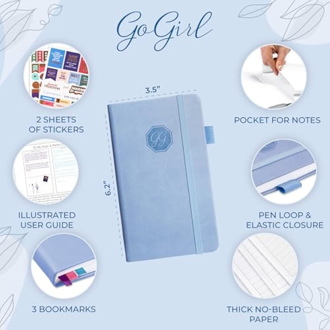 GoGirl Planner and Organizer for Women – Pocket Weekly Planner, Goals Journal & Agenda for Time Management & Productivity. Undated (Light Blue)