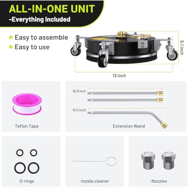 HoldOneLight 2-in-1 Pressure Washer Surface & Undercarriage Cleaner - 13" Power Washer with 3 Extension Wands, 2 Nozzles, 4000 PSI