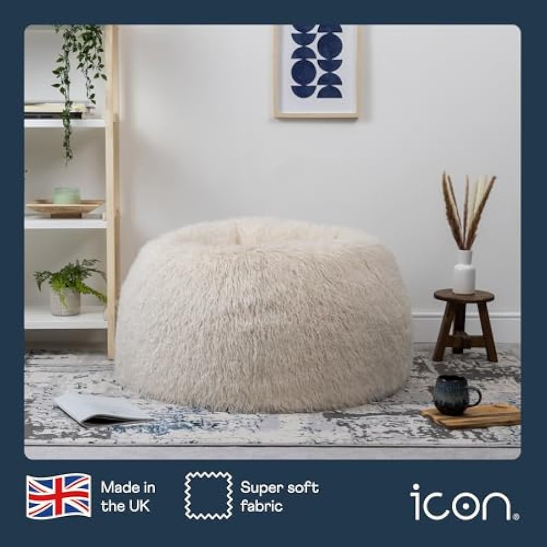 icon Kingston Faux Fur Bean Bag, Mongolian Fur, Large Adult Bean Bag Chair with Filling Included, Comfy Chair, Living Room Furniture, Bedroom Furniture