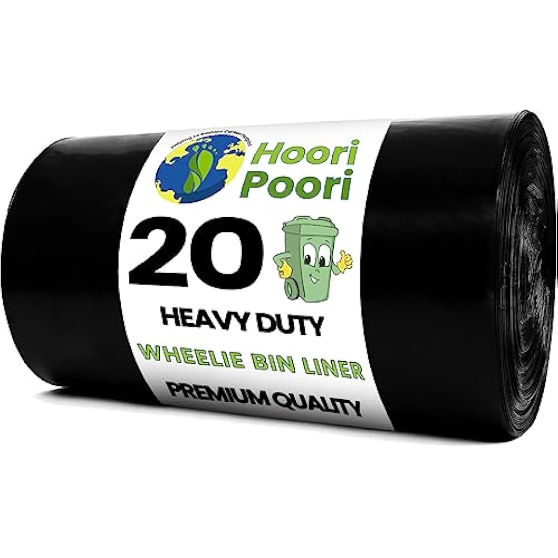 HooriPoori 20 super strong Heavy Duty Wheelie Bin Liners 240 Litre Large Wheelie Bin Bags Black Refuse Sacks For Home, Garden Kitchen House Office Caterers Rubbish 100% Waste Recycled Material