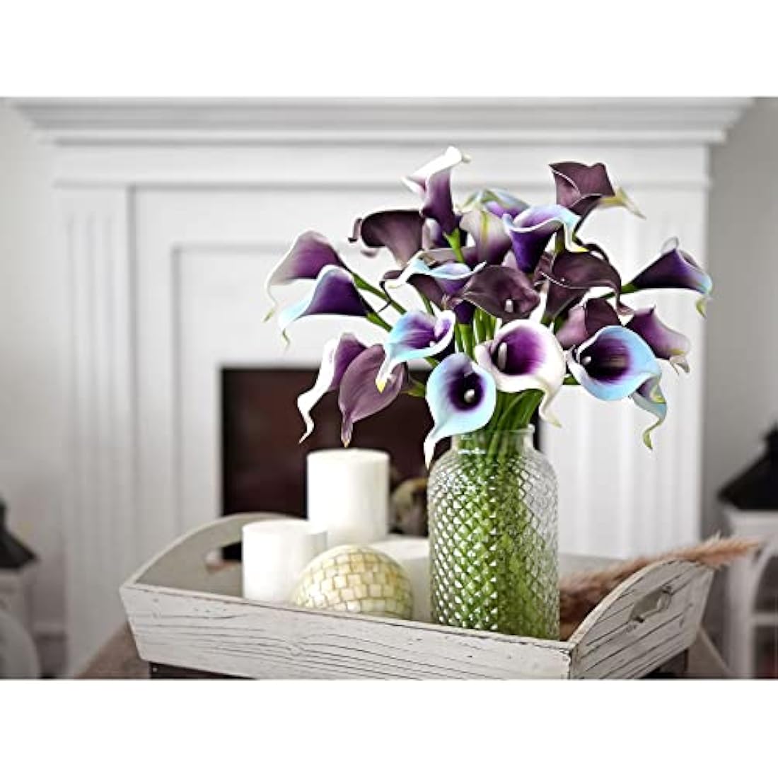 FiveSeasonStuff 10 Stems of Real Touch Calla Lilies Artificial Flower Bouquet, Perfect for Wedding, Bridal, Party, Home Office Décor DIY (Blue & Purple)