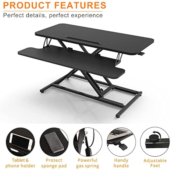 ERGOMAKER Standing Desk Converter, 36"/91cm Wide Height Adjustable Quick Sit to Stand Up Desk Riser for Dual Monitor