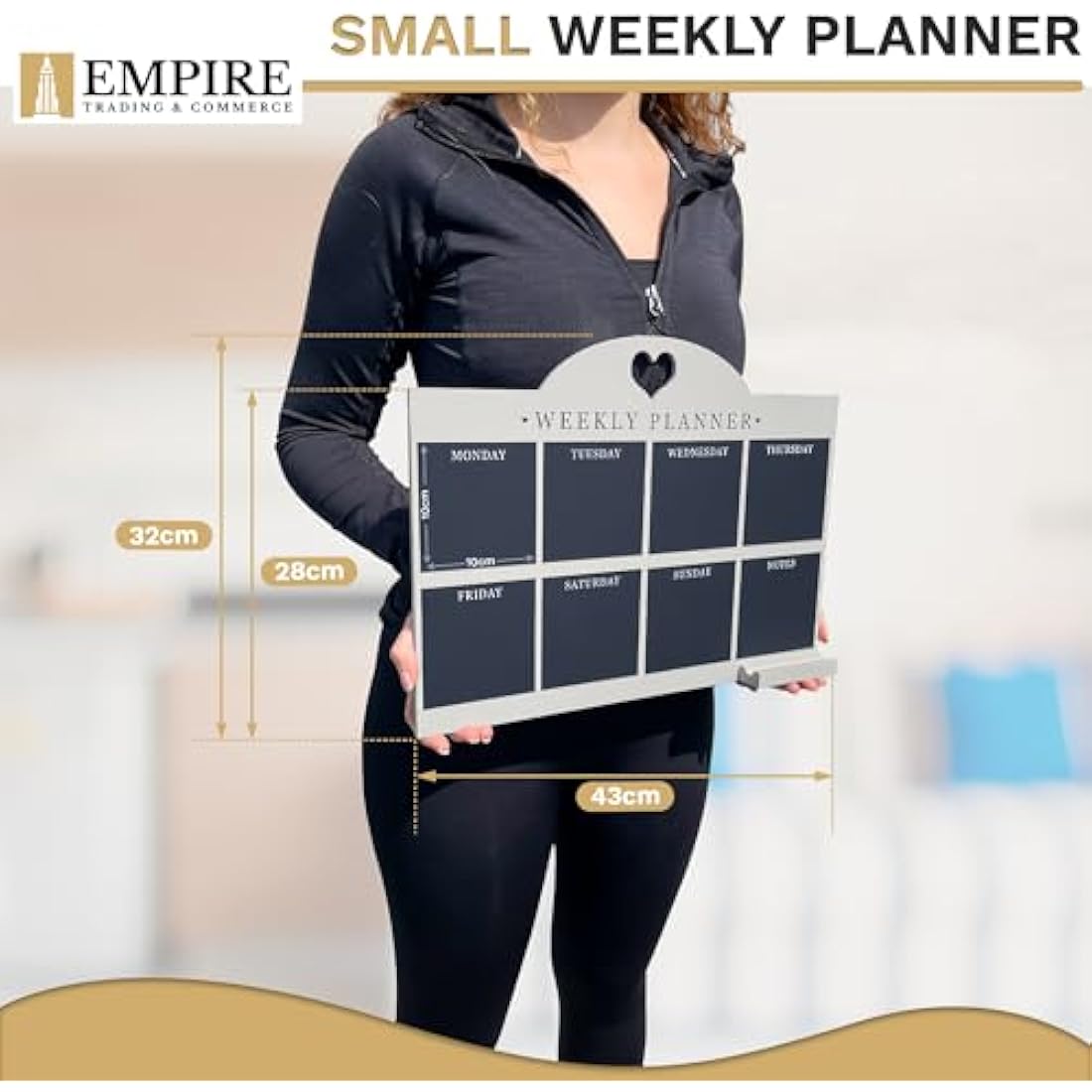 Empire Weekly Planner and Menu Board for Kitchen, Work Planner Blackboard, Wall Mounted Daily Planner, to Do List, Dry Erase Meal Planner with White Cloth for Office & Home (Standard, White)