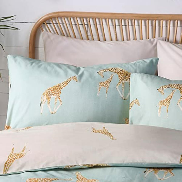 Fusion - Milo Giraffe - Reversible Duvet Cover Set - Single Bed Size in Duck Egg