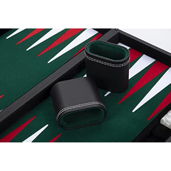 Engelhart - 250511 - Large Luxury Backgammon 18 Inches - Red - 45 cm - Faux Leather - Felt Inlay - Pearl Dice & Chips + 2 Cups - Strategy Game - Pro & Leisure