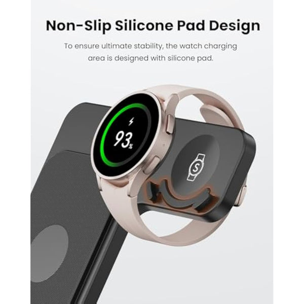 GEEKERA Wireless Charger for Samsung, 3 in 1 Foldable Charging Station for Samsung S25/S24/S23/ZFold/Flip, Fast Phone Watch Charger Dock for Galaxy Watch 7/6/5/4, Docking Station for Galaxy Buds-Black