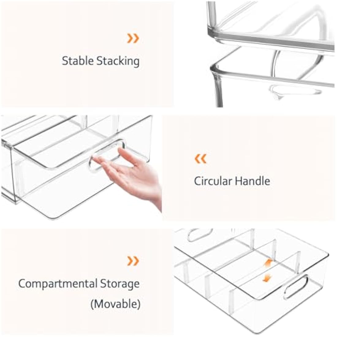 Abiudeng Fridge Drawer Kitchen Storage Organisation Cupboard Organiser with Pullout Drawer Stackable Fridge Organizer Set BPA free Clear Pantry Storage for Freezer-L