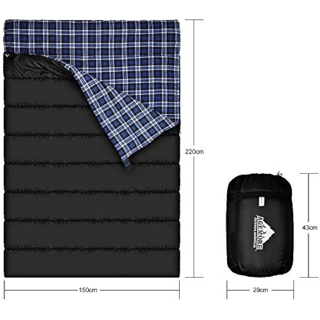 Double Cotton Flannel Sleeping Bag for Camping, Hiking, or Hiking. Queen 2 Cold Weather Waterproof Sleeping Bag for Adults or Teenagers.
