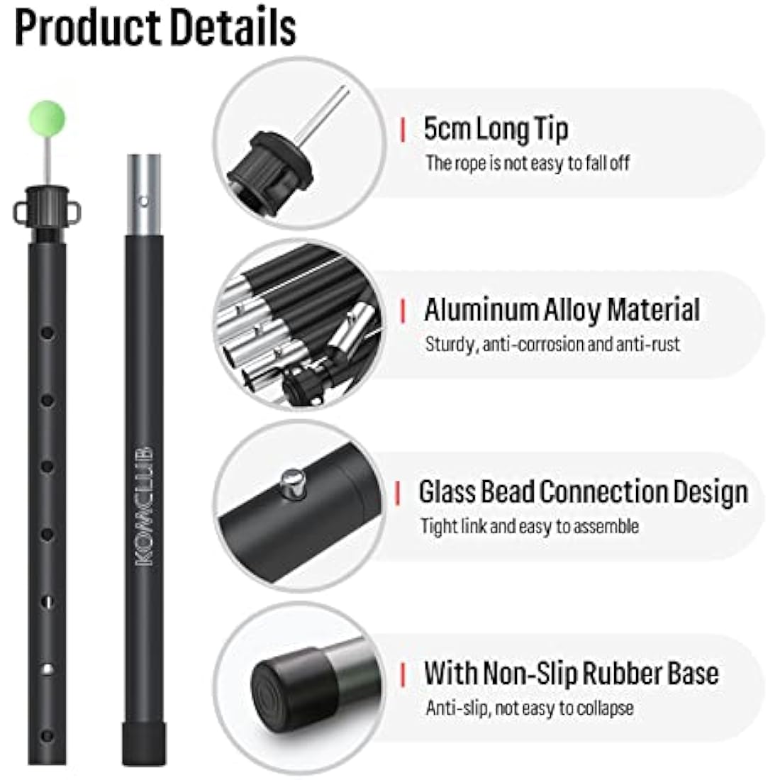 KOMCLUB Tarp Poles Adjustable Tent Pole Upgrade Thickened Stainless Steel Camping Tarp Pole for Outdoor Canopy Awning Rain Shelter