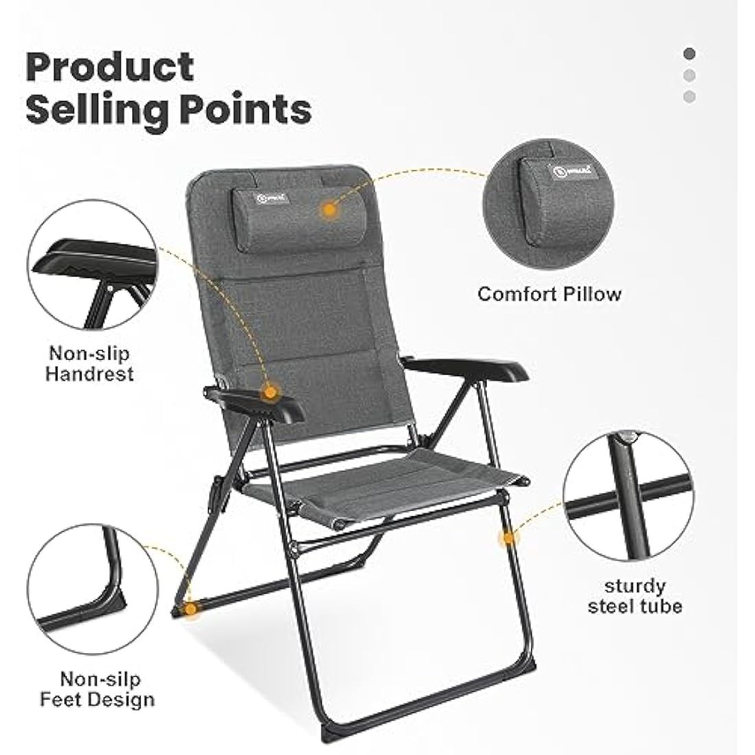 Homecall 30023 Folding garden camping chair with Olefin fabric UV protection water proof sponge padded grey backrest adjustable, 104.0 cm*70.0 cm*60.0 cm
