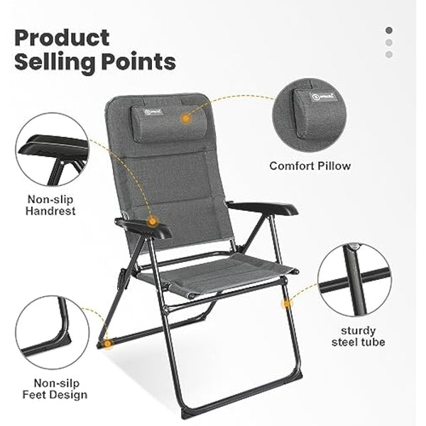 Homecall 30023 Folding garden camping chair with Olefin fabric UV protection water proof sponge padded grey backrest adjustable, 104.0 cm*70.0 cm*60.0 cm