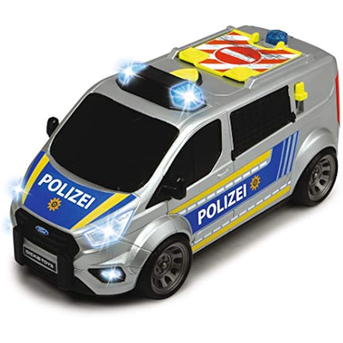 Dickie Toys - Ford Transit Police - 28 cm Police Car with Barriers, Siren and Light, Motorway Police, Toy Car for Children from 3 Years