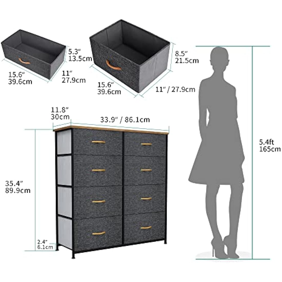 YITAHOME Chest of Drawers, Fabric 8-Drawer Storage Organizer Unit for Bedroom Living Room Closet, Sturdy Steel Frame, Easy Pull Fabric Bins & Wooden Top, Fabric Dresser