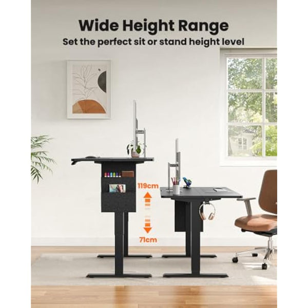 ErGear Standing Desk 120x60cm, Supports Up to 80KG Height Adjustable Electric Standing Desk with Storage Bag,Sit Stand Adjustable Desk with Backpack Hook and Memory Smart Pannel for Home Office