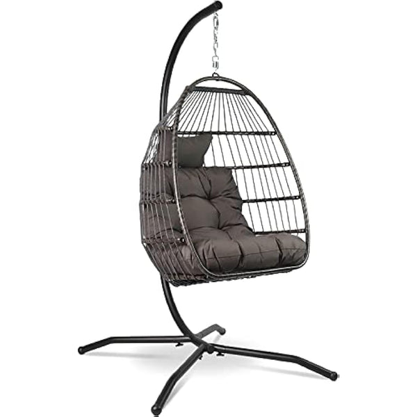 Vita5 Hanging Egg Chair Indoor&Outdoor - Swing Chair with Frame Polyrattan with Cushion - Hanging Chair Outdoor and Indoor - Foldable Hammock Chair - Maximum Load 150kg - Dark grey