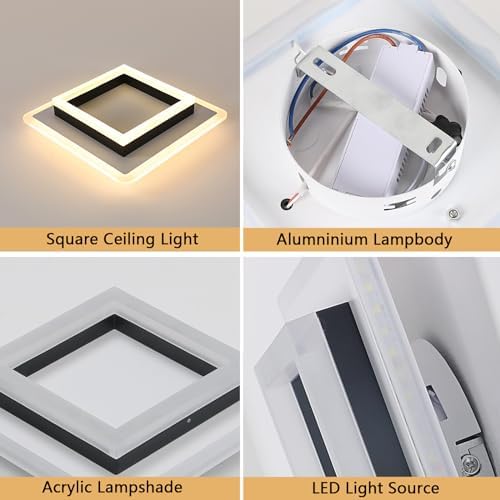 DELIPOP Modern Ceiling Lights, 30W 3375LM Square Ceiling Lamp Warm Light 3000K, LED Ceiling Lighting for Bedroom Living Room Hallway Office Kitchen Balcony