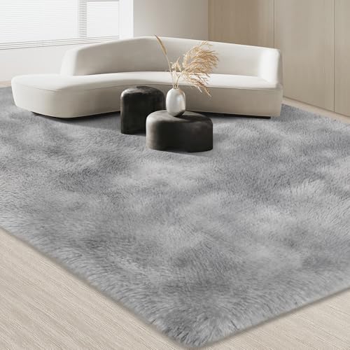 JOJOSEE Rugs Living Room, 160 x 230 cm Grey Area Rug, Anti Slip Soft Fluffy Shaggy Extra Large Floor Carpets Mat for Bedroom, Nursery Bedside (Light