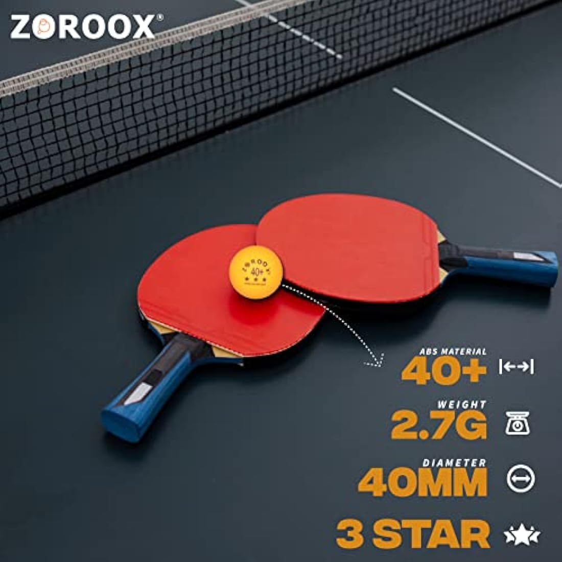 ZOROOX High-Performance 3-Star Table Tennis Balls - Pack of | 9, 18, 36 or 72 | Orange or White | 40+ ABS Competition Grade Ping Pong Balls