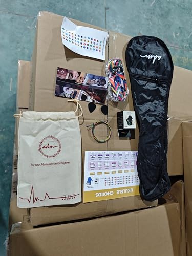 ADM Soprano Ukulele Set for Kids and Beginners, Ukulele Starter Kit with Bag, Clip-On Tuner, Rainbow Strings, Colourful Strap, Plectrum, Fingerboard Sticker, Chord Card (Dark Blue)