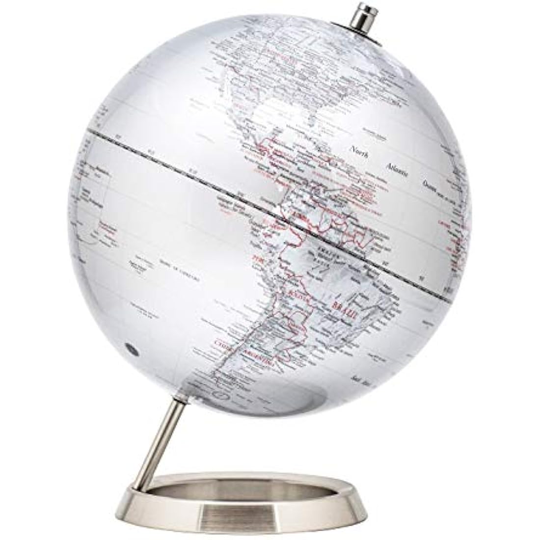 Exerz 25cm World Globe- Stainless Steel Ring Standing, Packaging in premier Kraft Box, Perfect for Gifting - Metallic Silver Colour