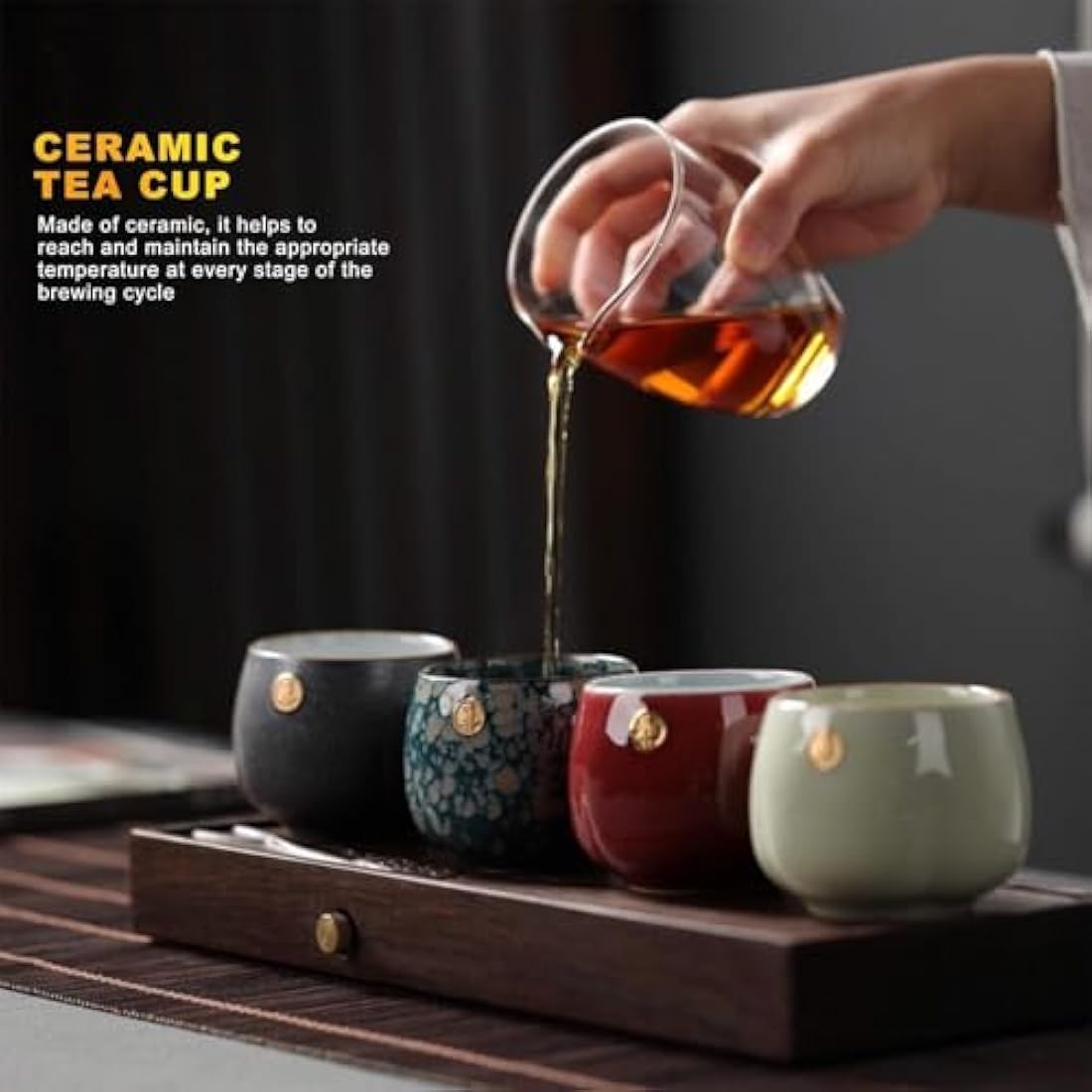 4 Pcs Ceramic Chinese Kung Fu Tea Cup Set - Japanese Retro Mugs for Sake and Tea Drinking With Box (01)