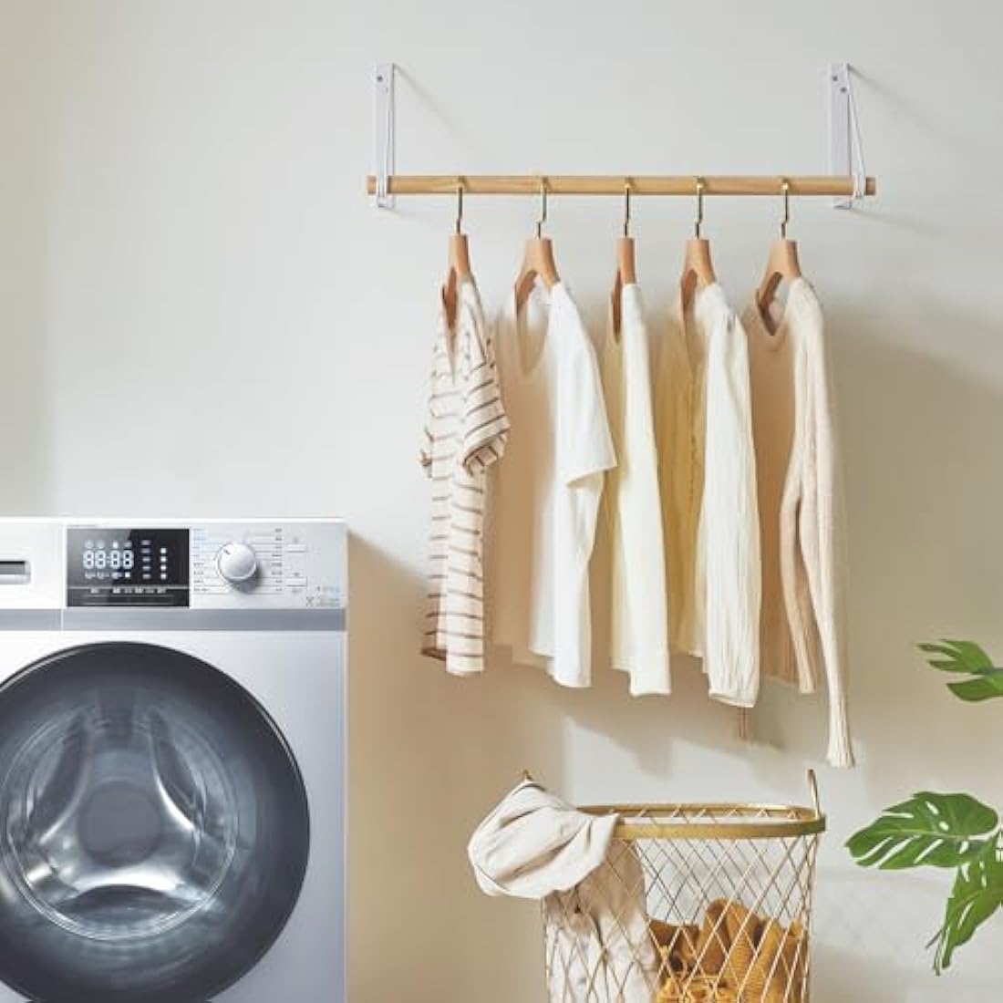 IBUYKE Wall Wardrobe Coat Rack,Wood Wall Mounted Clothes Rail,Hallway Furniture in Industrial Style, Modern Wardrobe Rail，Coat Rack for Entrance, Wall, Door, Bathroom, Bedroom,White TYJ005W-2