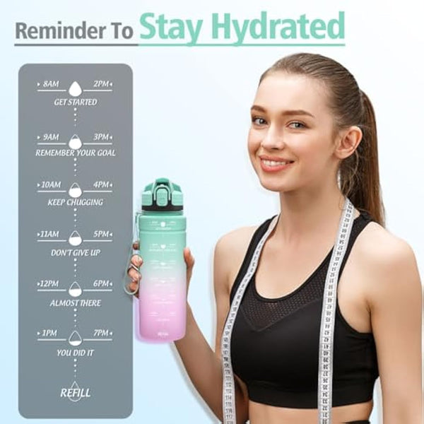 Niggeey Motivational Water Bottle with Time Marker, Sports Water Bottles 1.5l, 1l, 700ml, 500ml Kids Water Bottles, Leak Proof BPA Free Tritan Drink Bottle for School, Gym and Sport, Cycling