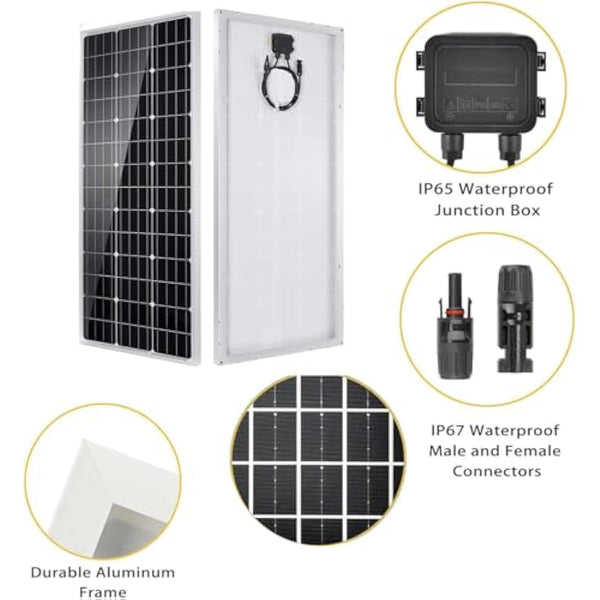 100W Solar Panel 12V Battery Chager + 20A PWM Charge Controller + Extension Cables+ Z Mounting Brackets…