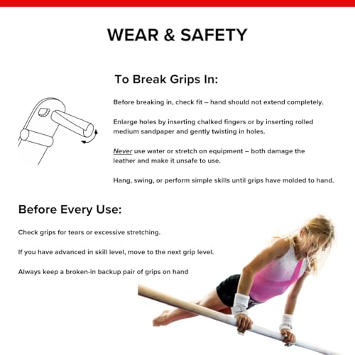 Reisport Women's Gymnastic Grips Uneven Double Buckle Bar Grips, No Slip Fit, XX-Small, X-Small, Small, Medium, Large, X-Large, Women and Girls