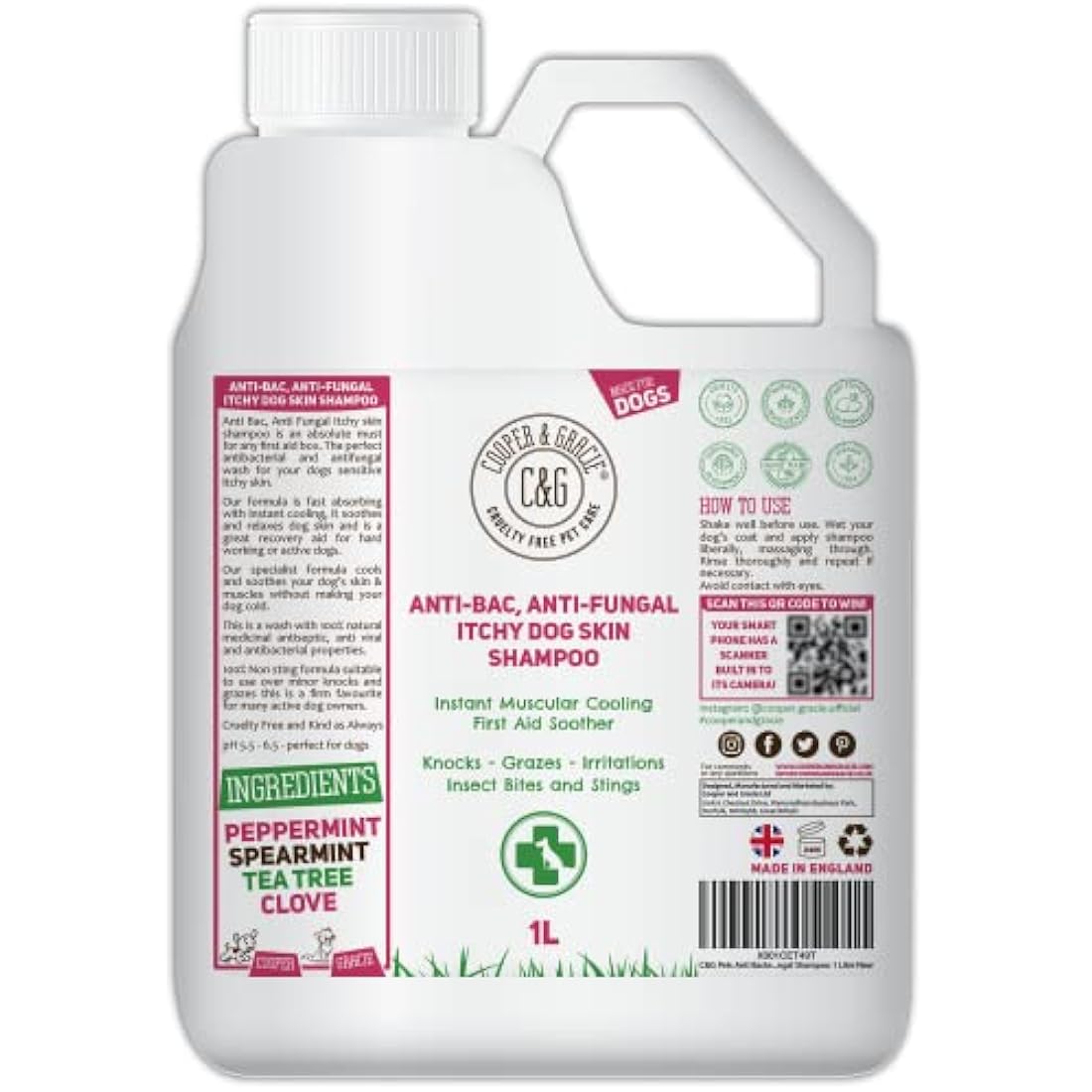 Dog Shampoo For Itchy Skin Antibacterial And Antifungal | Natural Medicated Low Lather Safe Formula | Fast Absorbing and Skin Cooling First Aid | Great For Cuts Grazes Skin Irritation