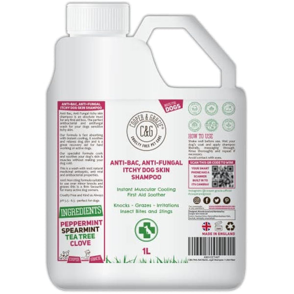 Dog Shampoo For Itchy Skin Antibacterial And Antifungal | Natural Medicated Low Lather Safe Formula | Fast Absorbing and Skin Cooling First Aid | Great For Cuts Grazes Skin Irritation