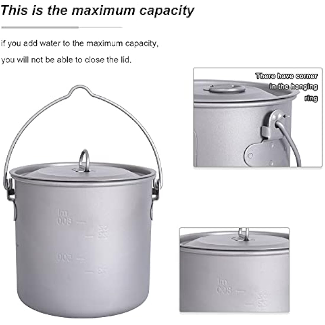 iBasingo 1100ml Titanium Mug Camping Cup Tea Coffee Water Pot with Lid Ultralight Outdoor Travel Tableware with Foldable Handle Picnic Backpacking Trekking Portable Drinkware Survival Gear Ti3041D
