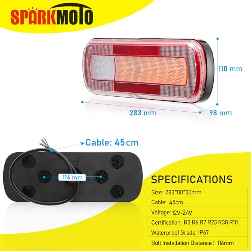 SPARKMOTO 2 x Multifunctional Led Trailer Lights 12V 24V Universal,Waterproof Trailer Tail lamps,LED Trailer Rear Lights for Truck Lorry Vans Caravan