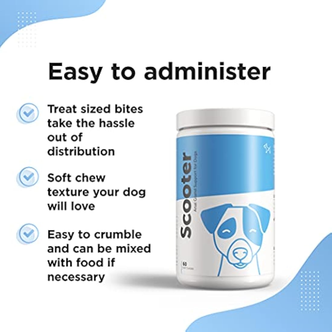 Dog's Lounge - SCOOTER - Digestive Soft Chews for Dogs | Wheat Free Supplement for Healthy Anal Glands with Added Pumpkin | Support Normal Bowel Function and Eliminate Scooting (60 chews)