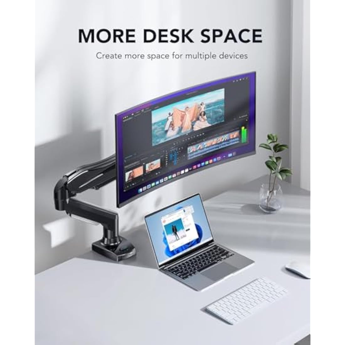 HUANUO Single Monitor Arm Desk Mount for 13 to 32 inch Screens, Tool Free Height Adjustable Monitor Stand with Tilt Swivel Rotate, 75 & 100mm VESA Mount, Load 19.8 lbs, C-clamp & Grommet Options