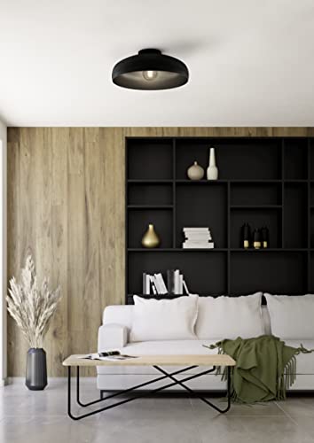 Eglo Mogano Flush Ceiling Light, Black Metal Industrial Design Lighting, Living Room, Bedroom and Hallway Lamp, E27 Socket