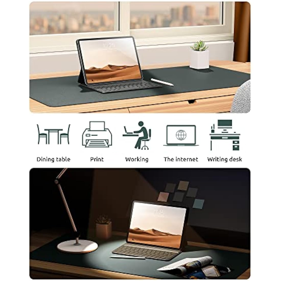 YSAGi Leather Desk Mat, Large Mouse Mat, Non-Slip Desk Pad, Waterproof PU Leather Table Protector Writing Pad for Office and Home (60 x 35 cm, Dark Green)