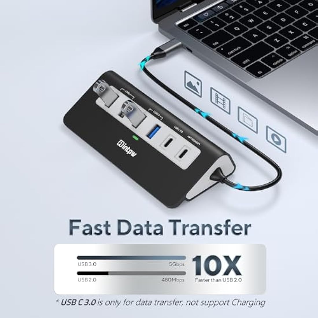 Intpw USB C Hub,9-IN-1 USB Hub 3.0 with Lable 3.28FT,4K HDMI, 2USB-A 3.0, PD 100W, 2USB-A 2.0, USB-C 3.0, SD/TF, Aluminium Docking Station for iPhone16 MacBook Air/Pro/Laptop/Mac OS/Windows