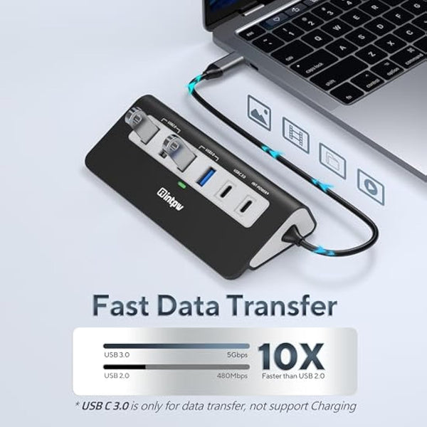 Intpw USB C Hub,9-IN-1 USB Hub 3.0 with Lable 3.28FT,4K HDMI, 2USB-A 3.0, PD 100W, 2USB-A 2.0, USB-C 3.0, SD/TF, Aluminium Docking Station for iPhone16 MacBook Air/Pro/Laptop/Mac OS/Windows