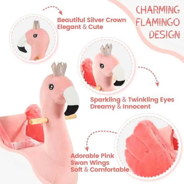 FUNLIO Flamingo Baby Rocking Horse for Toddlers 6 Months to 3 Years, Cute & Graceful Pink Swan Rocker for Baby Girl, Stuffed Plush Ride-on Rocking Animal, Easy to Assemble, CPC & CE Certified