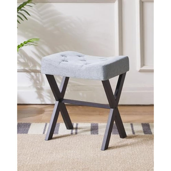 IBUYKE U-shaped Linen Vanity Stool, Square Makeup Stool with X-Leg, Ottoman Seat Footrest Stool, Multi-Use as Small Side Table, for Bedroom, Living Room, Blue Gray WBD018L